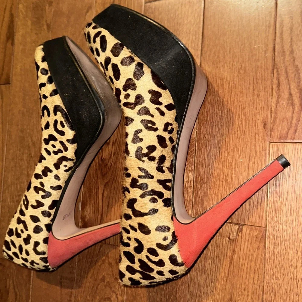 Zara calf hair leopard print Red Heel platform pumps Sz 41 - Picture 11 of 16